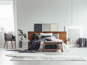Zen white bedroom with natural timber
